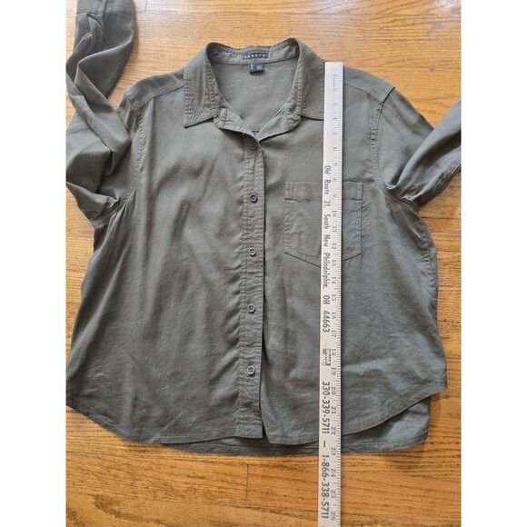 Theory Linen Blend Shirt Womens Medium Long Sleeve Button Up Army Green - Picture 7 of 7